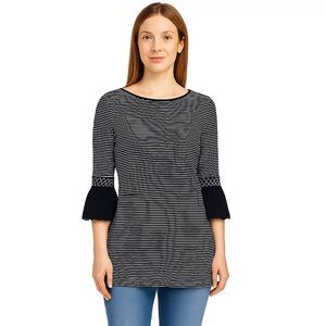 J. Jill Striped Split Hem Smocked Woven Cuff Knit Tunic Top Women’s Size Small